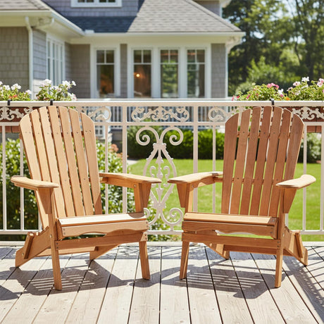 2-Piece Folding Adirondack Chair Set Hemlock Wood Light Brown