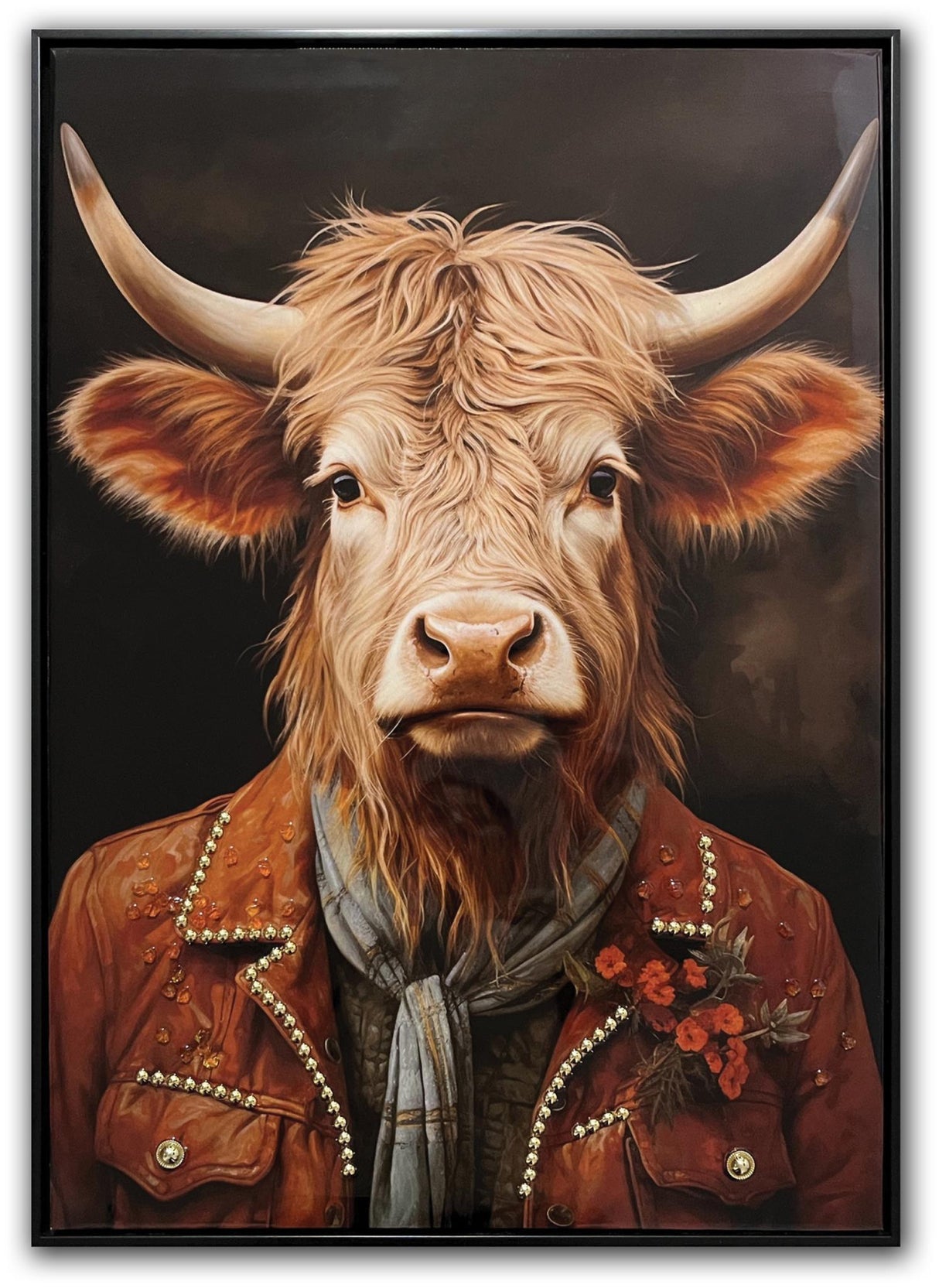 Bull in Leather 1 Gloss Canvas with Studs in Frame