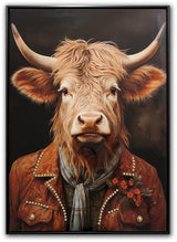 Bull in Leather 1 Gloss Canvas with Studs in Frame