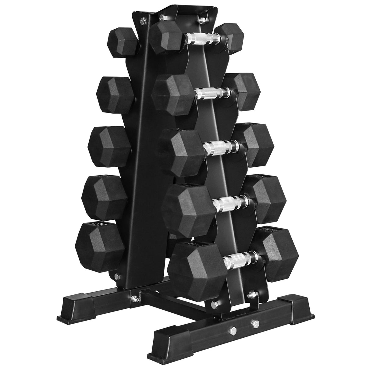 BalanceFrom 150LB Coated Hex Dumbbell Weight Set and A-Frame Storage Rack