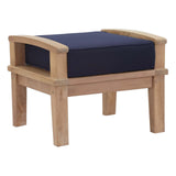 24" Natural Navy Outdoor Patio Teak Wood Ottoman