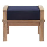 24" Natural Navy Outdoor Patio Teak Wood Ottoman