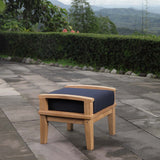 24" Natural Navy Outdoor Patio Teak Wood Ottoman