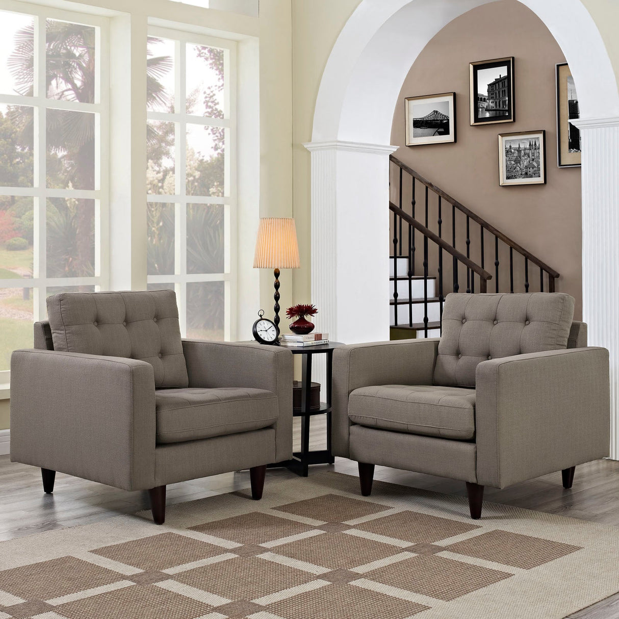 36 Inch Upholstered Fabric Button Tufted Armchair Set of 2