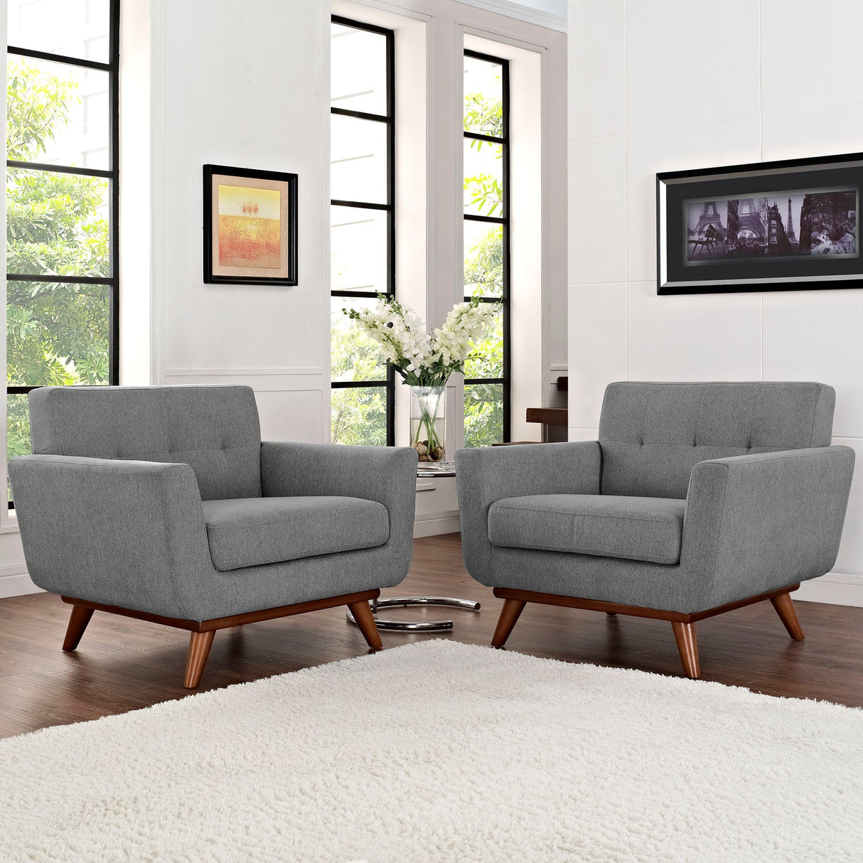 33 Inch Upholstered Fabric Button Tufted Armchair Set of 2