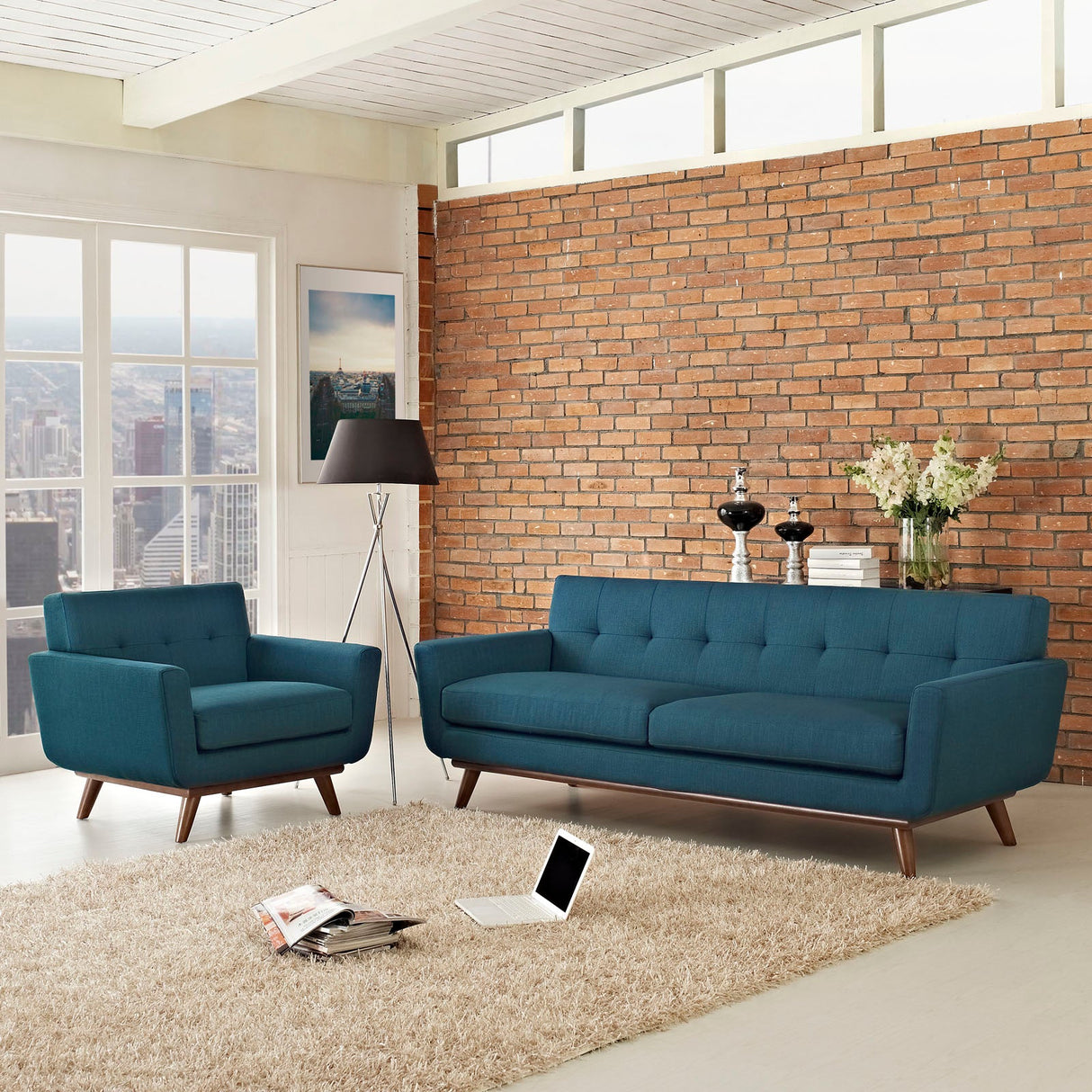 2 Piece 123" Gently Sloping Curved Upholstered Armchair and Sofa Set