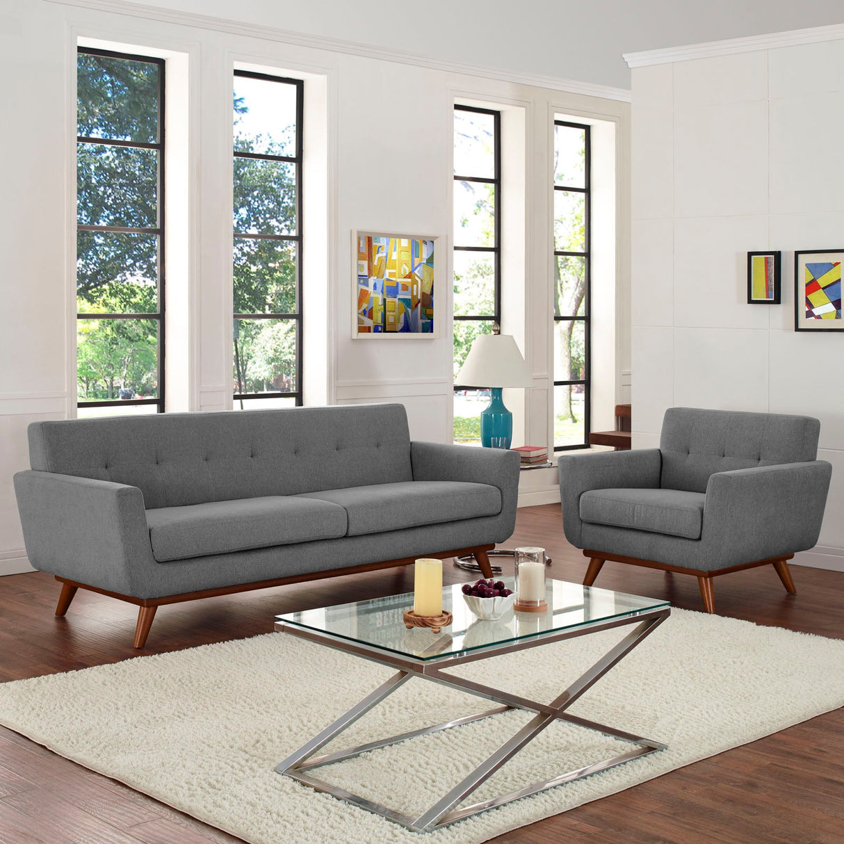 2 Piece 123" Gently Sloping Curved Upholstered Armchair and Sofa Set