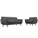 2 Piece 73" Gently Sloping Curved Upholstered Armchair and Loveseat Set