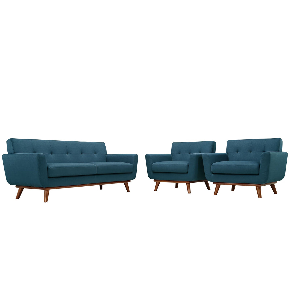 3 Piece 123" Gently Sloping Curved Upholstered Armchairs and Loveseat Set