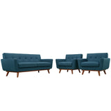 3 Piece 123" Gently Sloping Curved Upholstered Armchairs and Loveseat Set