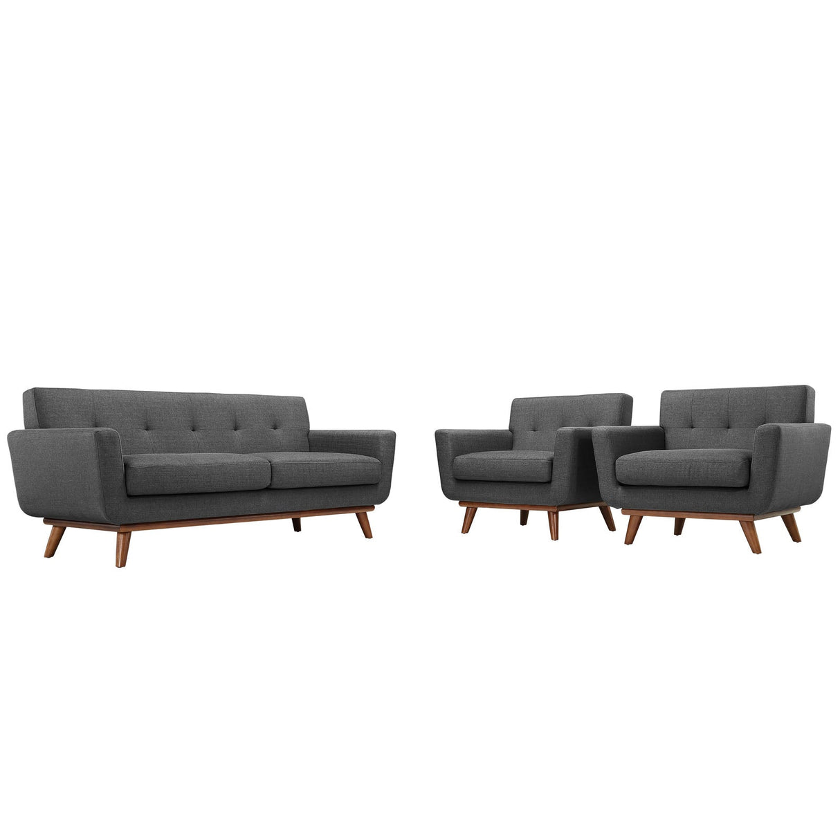 3 Piece 123" Gently Sloping Curved Upholstered Armchairs and Loveseat Set