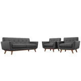 3 Piece 123" Gently Sloping Curved Upholstered Armchairs and Loveseat Set