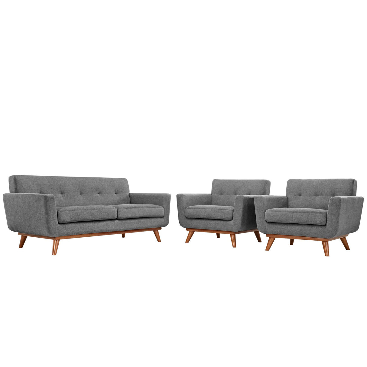 3 Piece 123" Gently Sloping Curved Upholstered Armchairs and Loveseat Set