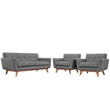 3 Piece 123" Gently Sloping Curved Upholstered Armchairs and Loveseat Set