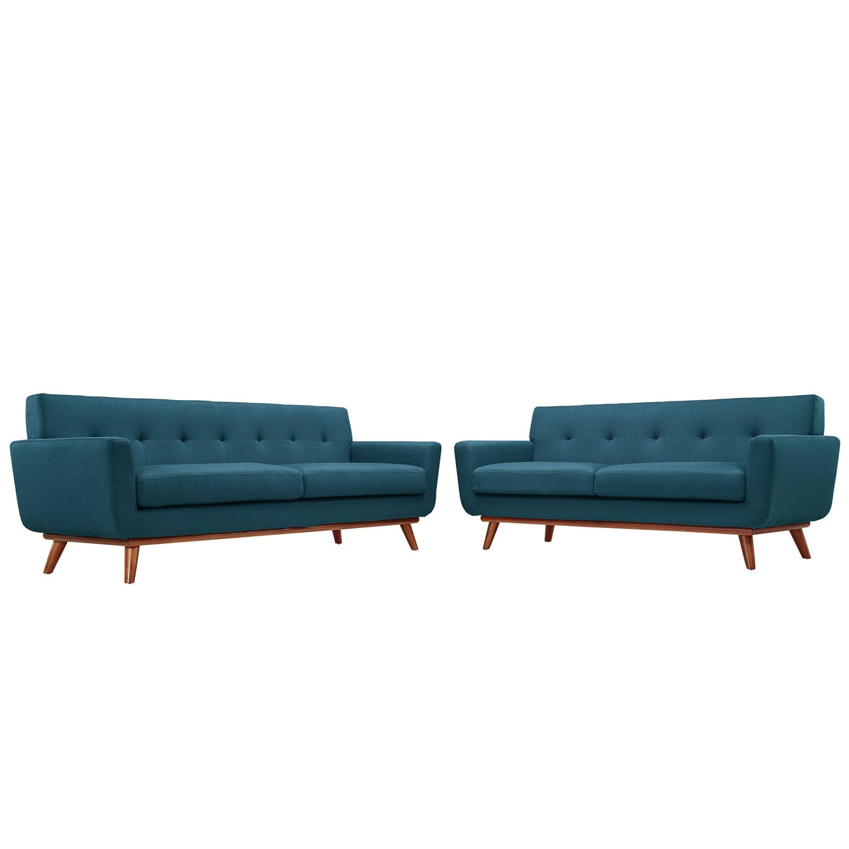 2 Piece 124" Gently Sloping Curved Upholstered Fabric Loveseat and Sofa Set