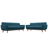 2 Piece 124" Gently Sloping Curved Upholstered Fabric Loveseat and Sofa Set
