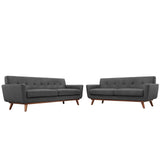 2 Piece 124" Gently Sloping Curved Upholstered Fabric Loveseat and Sofa Set
