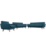 3 Piece 124" Gently Sloping Curved Upholstered Fabric Sofa Loveseat and Armchair Set