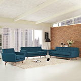 3 Piece 124" Gently Sloping Curved Upholstered Fabric Sofa Loveseat and Armchair Set