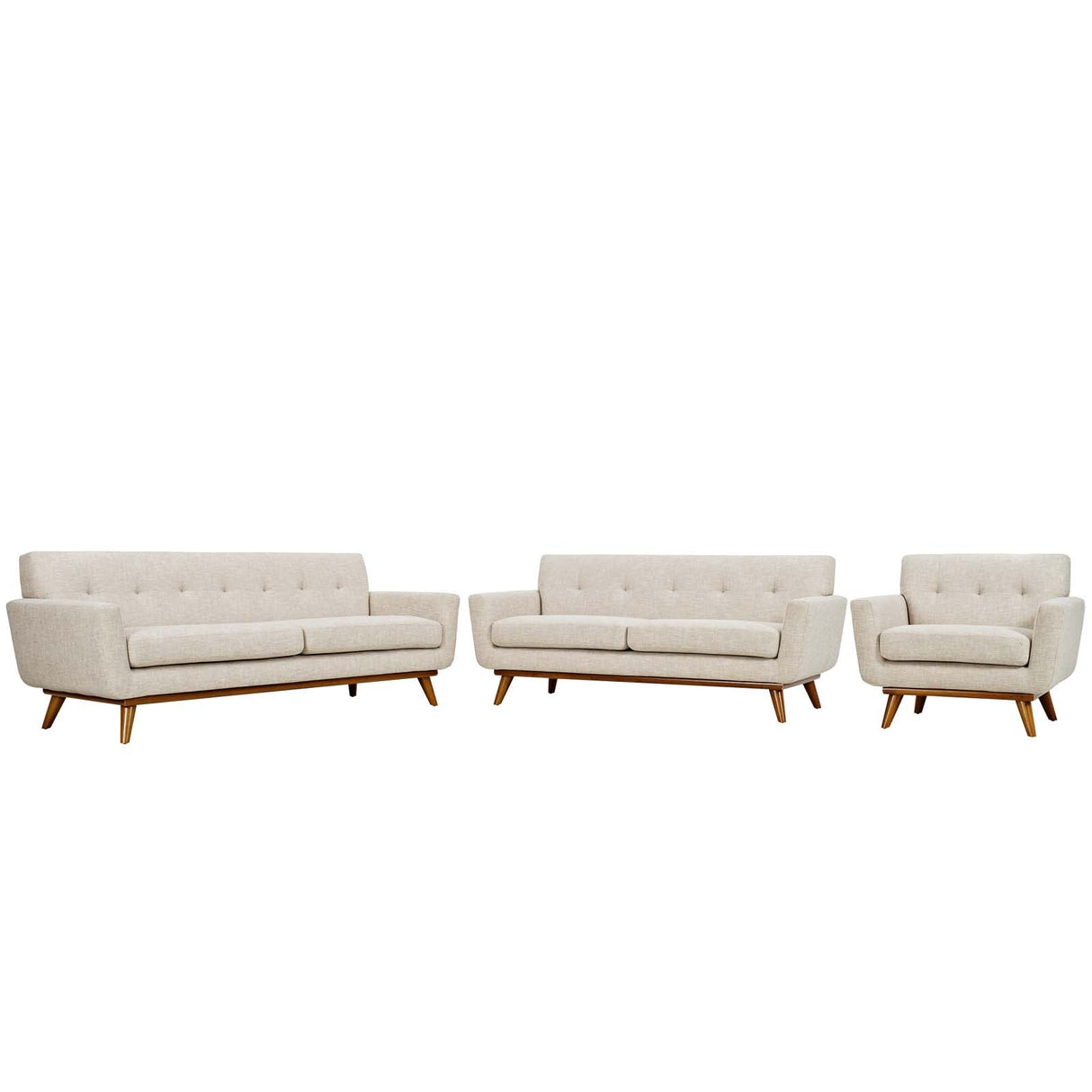 3 Piece 124" Gently Sloping Curved Upholstered Fabric Sofa Loveseat and Armchair Set