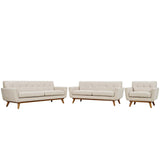 3 Piece 124" Gently Sloping Curved Upholstered Fabric Sofa Loveseat and Armchair Set