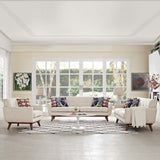 3 Piece 124" Gently Sloping Curved Upholstered Fabric Sofa Loveseat and Armchair Set