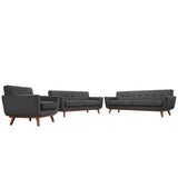 3 Piece 124" Gently Sloping Curved Upholstered Fabric Sofa Loveseat and Armchair Set