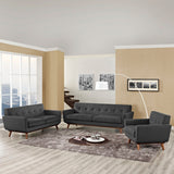 3 Piece 124" Gently Sloping Curved Upholstered Fabric Sofa Loveseat and Armchair Set