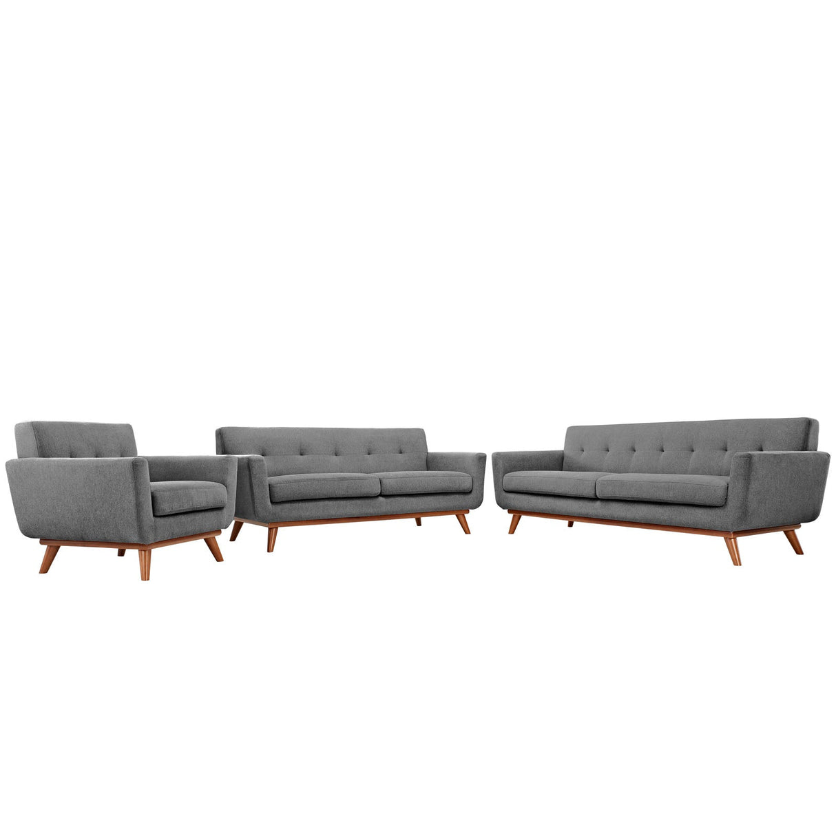 3 Piece 124" Gently Sloping Curved Upholstered Fabric Sofa Loveseat and Armchair Set