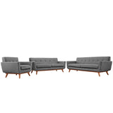 3 Piece 124" Gently Sloping Curved Upholstered Fabric Sofa Loveseat and Armchair Set