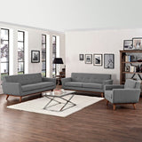 3 Piece 124" Gently Sloping Curved Upholstered Fabric Sofa Loveseat and Armchair Set