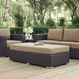 57" Espresso Mocha Outdoor Patio Rectangular Wicker Ottoman