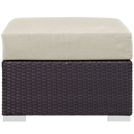 25" Espresso Beige Outdoor Patio Wicker Square Ottoman