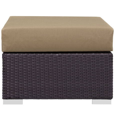 25" Espresso Mocha Outdoor Patio Wicker Square Ottoman