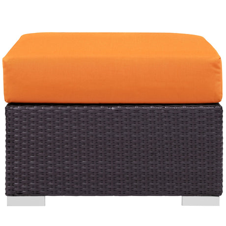 25" Espresso Orange Outdoor Patio Wicker Square Ottoman