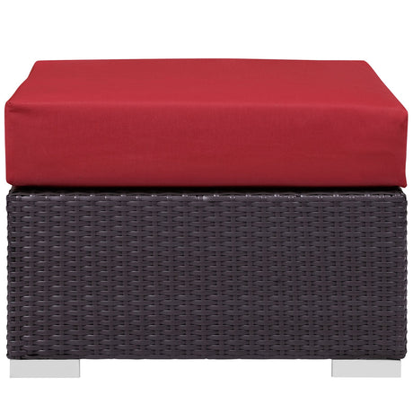 25" Espresso Red Outdoor Patio Wicker Square Ottoman