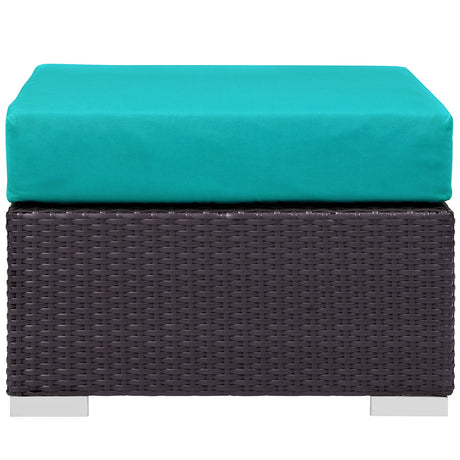 25" Espresso Turquoise Outdoor Patio Wicker Square Ottoman