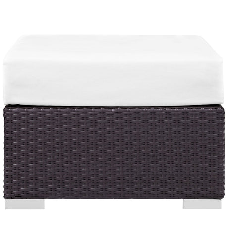 25" Espresso White Outdoor Patio Wicker Square Ottoman