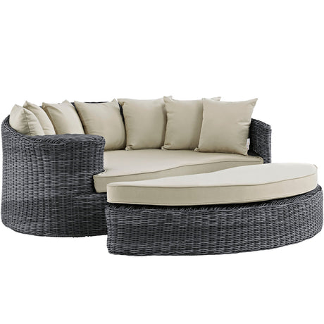 78" Antique Beige Sunbrella® Outdoor Rattan Daybed - Outdoor - Alpine Outlets