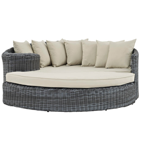 78" Antique Beige Sunbrella® Outdoor Rattan Daybed - Outdoor - Alpine Outlets