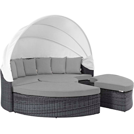 91" Gray Outdoor Woven Round Daybed with Canopy - Outdoor - Alpine Outlets