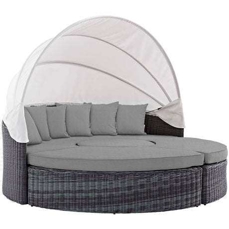 91" Gray Outdoor Woven Round Daybed with Canopy - Outdoor - Alpine Outlets