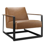 36 Inch Vegan Leather Accent Chair in Tan