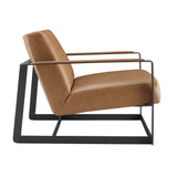 36 Inch Vegan Leather Accent Chair in Tan