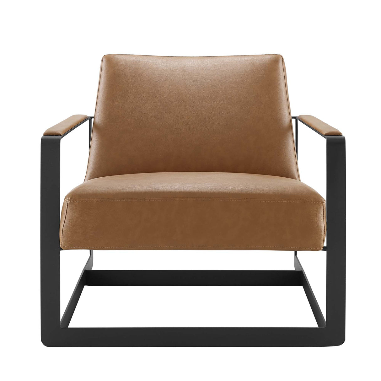 36 Inch Vegan Leather Accent Chair in Tan