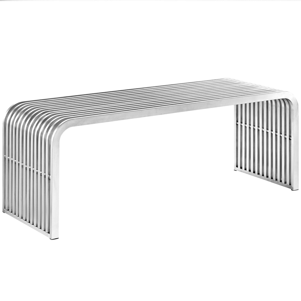 Brushed Stainless Steel Pipe Bench with Fourteen Continuous Tubes in Silver