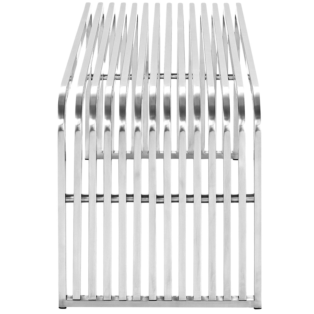 Brushed Stainless Steel Pipe Bench with Fourteen Continuous Tubes in Silver