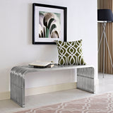 Brushed Stainless Steel Pipe Bench with Fourteen Continuous Tubes in Silver