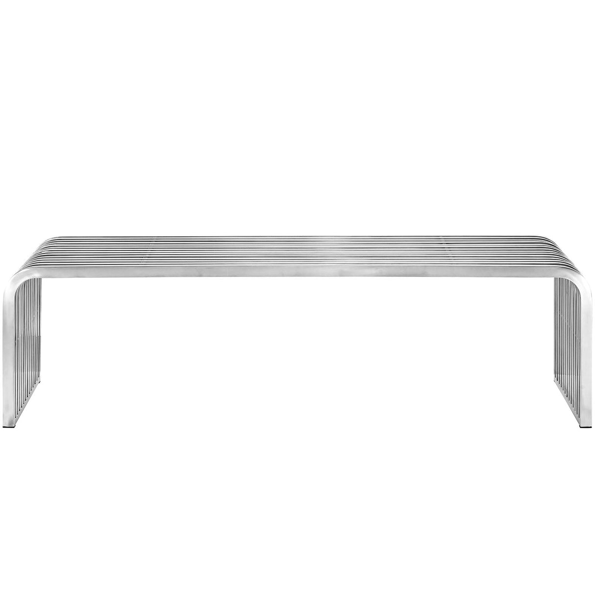 Brushed Stainless Steel Pipe Bench with Fourteen Continuous Tubes in Silver