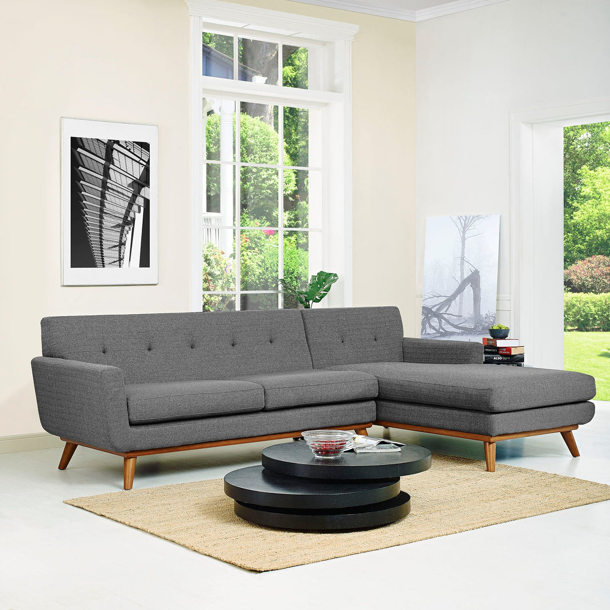 Right-Facing Upholstered Fabric Sectional Sofa - 110 Inch